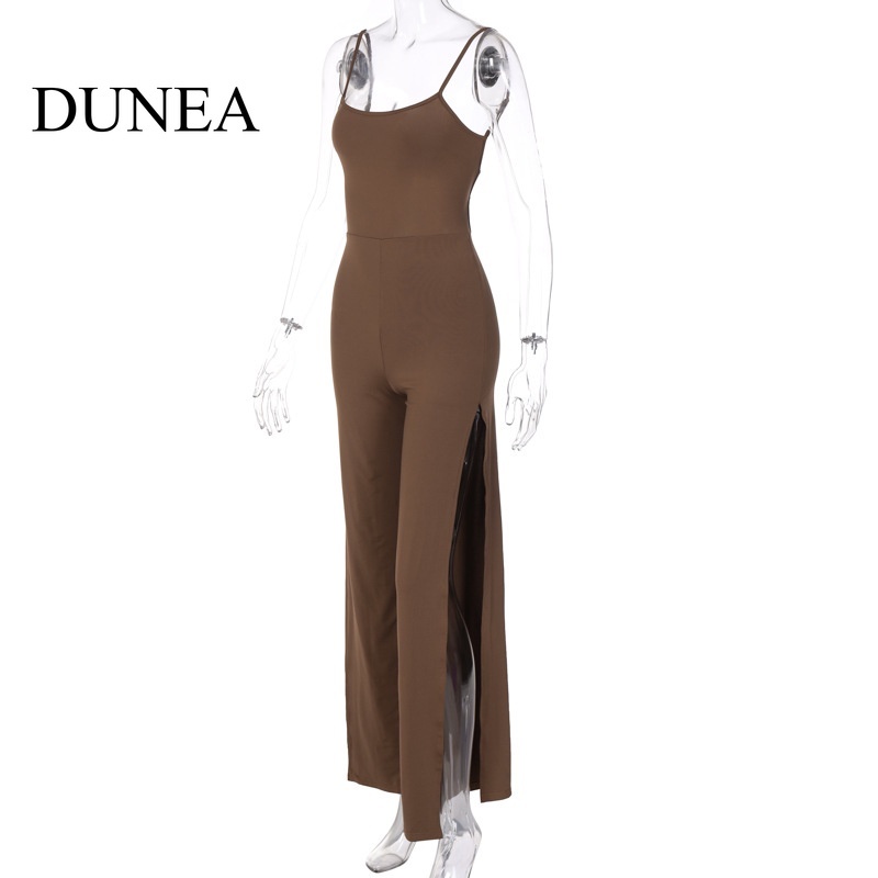 DUNEA Áo liền quần Hai Dây Hở Lưng Màu Trơn Gợi Cảm Cho Nữ