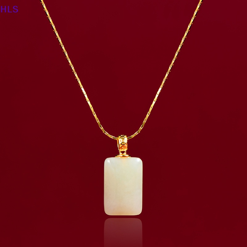 [HLS] Vòng cổ Mặt Vuông Đính Ngọc Bích Hetian Vintage Đơn Giản Dễ Phối Đồ Thời Trang Cho Nữ