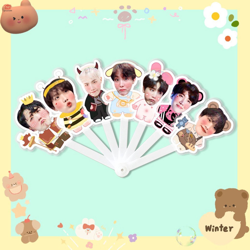 Quạt Xếp Cầm Tay Siêu Nhẹ In Hình Nhóm Nhạc BTS Dễ Thương