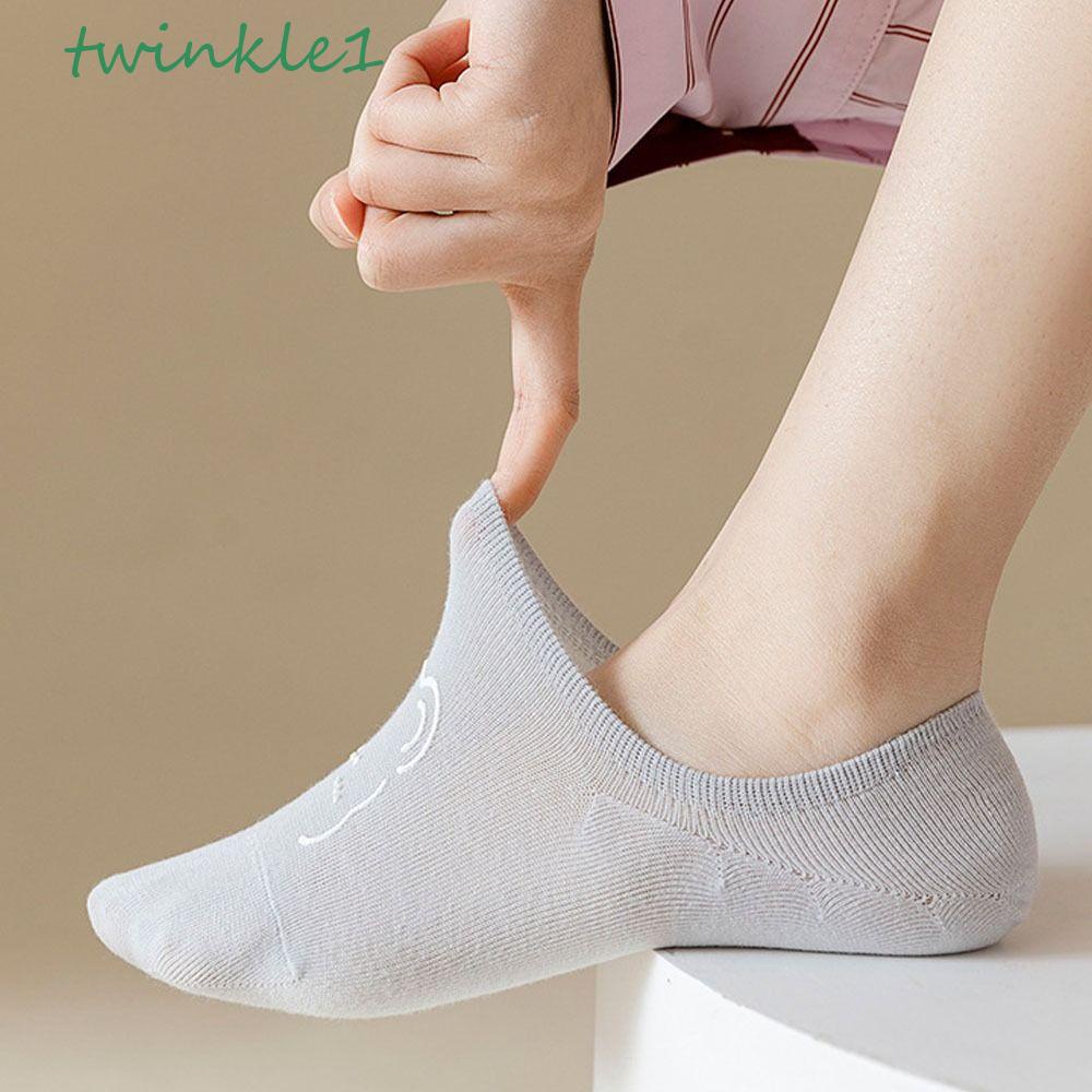 TWINKLE Vớ Cotton Vô Hình Chống Vi Khuẩn Chống Trượt Hình Gấu Hoạt Hình Vui Nhộn Cho Nữ