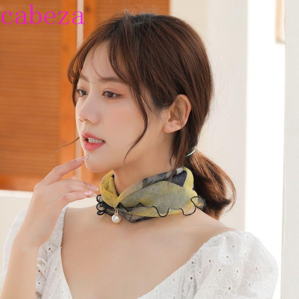 CABEZA Khăn Choàng Cổ Viền Bèo Chống Nắng In Họa Tiết Hoa Da Báo Phong Cách Hàn Quốc