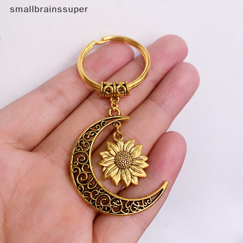 Móc Khóa Mặt Hình Mặt Trăng / Hoa Hướng Dương Màu Vàng Phong Cách Vintage Dành Cho Nữ SBS