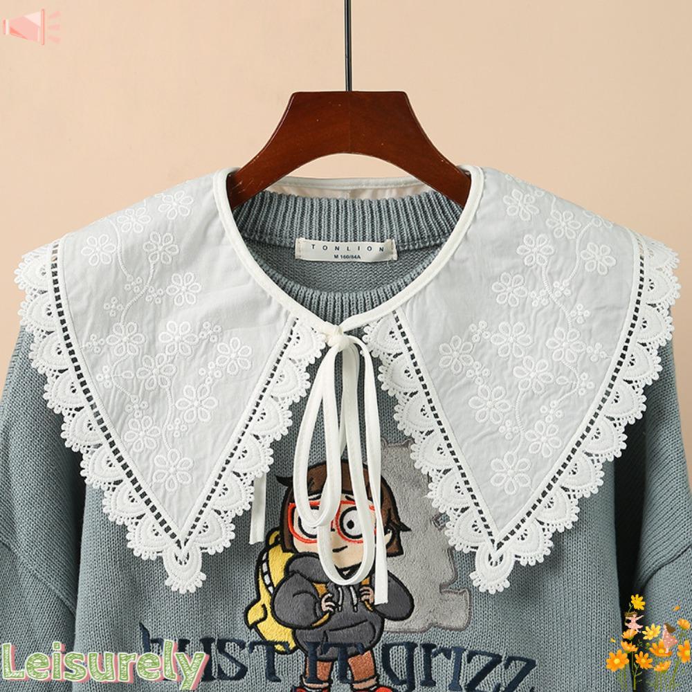 LEILY Cổ Áo Giả Ren Nhún Bèo Hai Lớp Phong Cách Lolita Cho Nữ