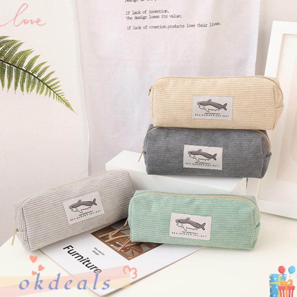 OKDEALS Túi Đựng Bút Hình Cá Mập Bằng Nhung Chống Bụi Bẩn Tiện Dụng Cho Học Sinh