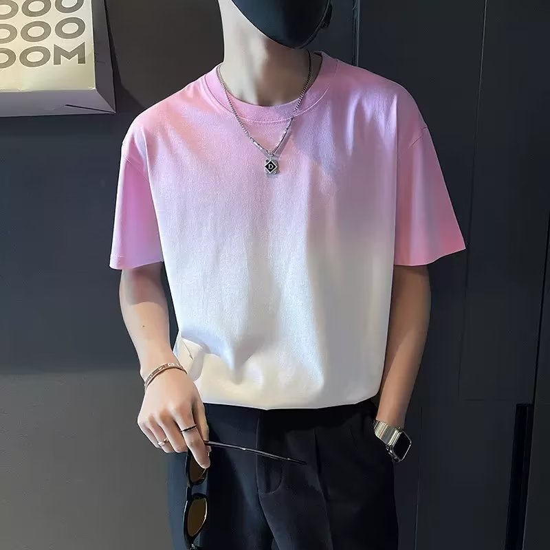 Áo Thun Tay Lỡ Cổ Tròn Màu Gradient Thời Trang Mùa Hè Cho Nam
