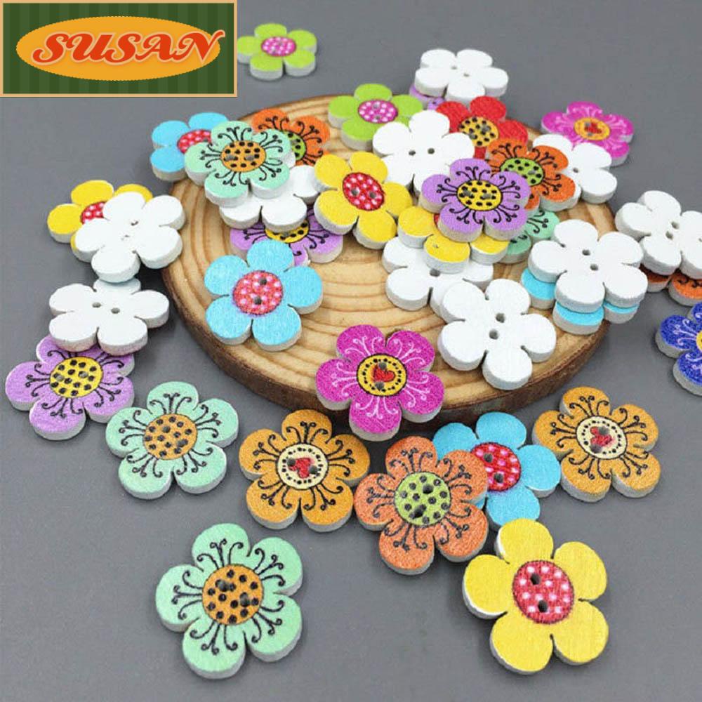 SUSANS 50 / 100 Khuy Gỗ 2 Lỗ Nhiều Màu Sắc