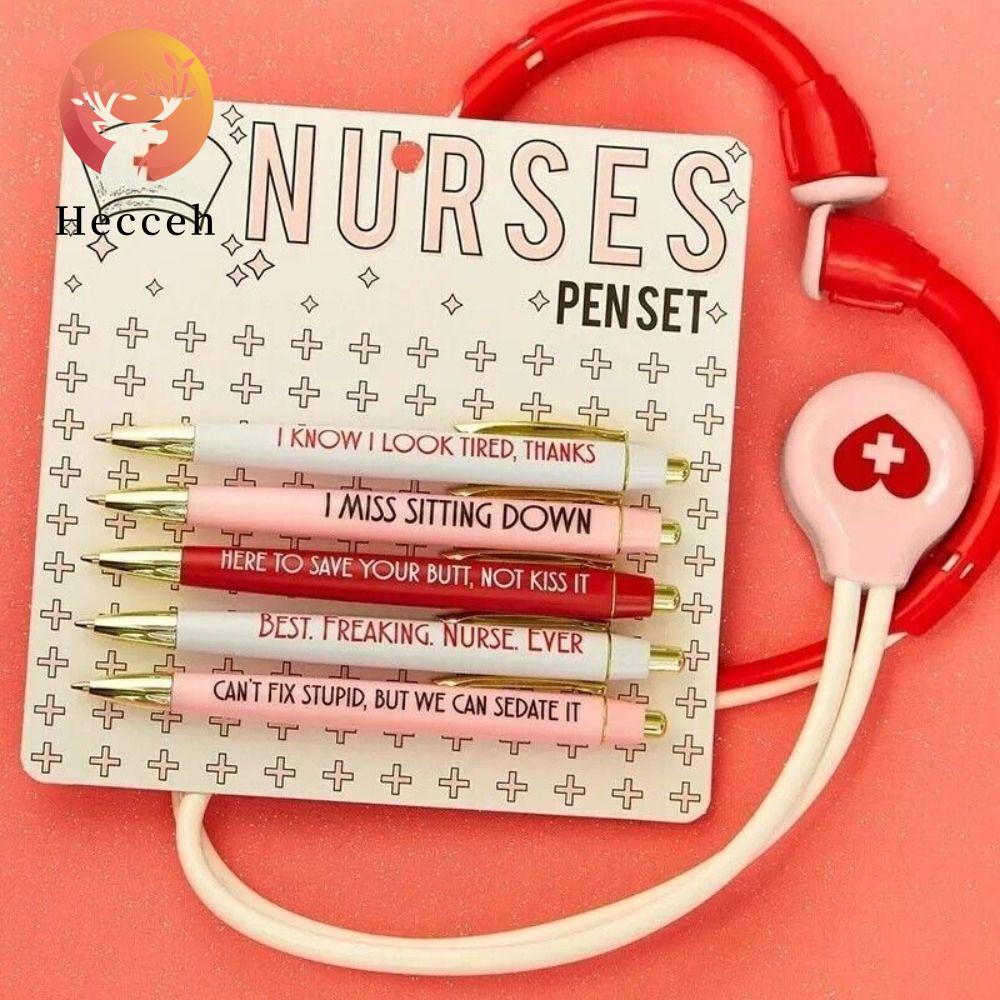 HECCEH Bộ 5 Bút Bi Mực Đen Hình Y Tá Vui Nhộn