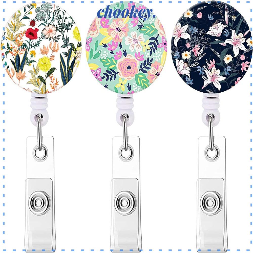 CHOOKEY Set 3 Móc Khóa Đựng Thẻ Id Id Bằng ABS Có Thể Thu Gọn Họa Tiết Hoa Dành Cho Văn Phòng