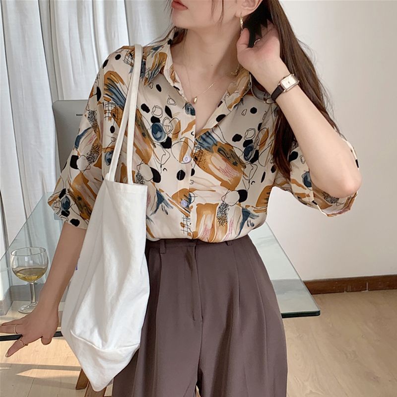 Áo Sơ Mi Chiffon Tay Ngắn In Họa Tiết Hoa Thời Trang Mùa Hè Cho Nữ