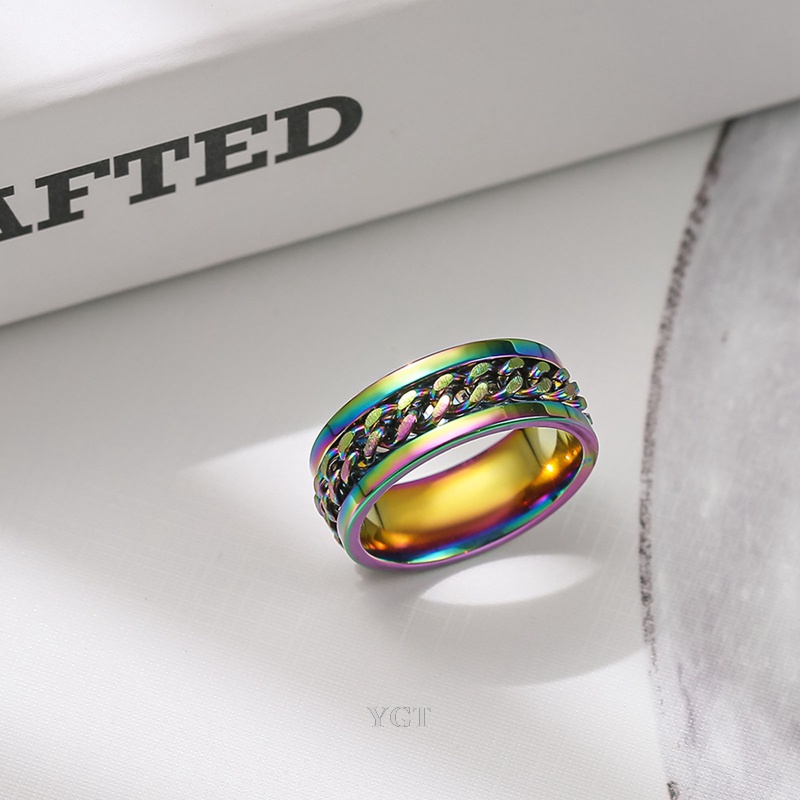 Ygt Nhẫn Thép Titan Kiểu Dây Xích Sáng Tạo Thời Trang Cho Nam Và Nữ