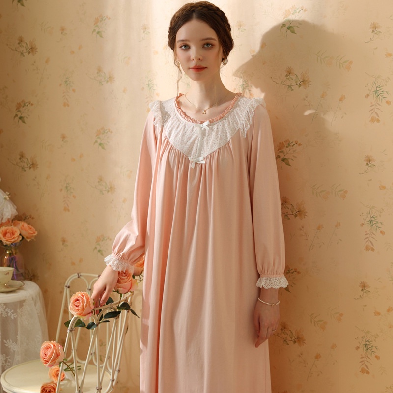 Đầm Ngủ Tay Dài Chất Cotton Màu Sắc Ngọt Ngào Thời Trang Thu Đông Cho Nữ 2023