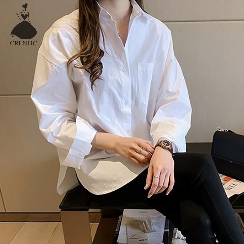 Áo Sơ Mi Dáng Rộng Màu Trơn Thiết Kế Đơn Giản Thời Trang Cho Nữ