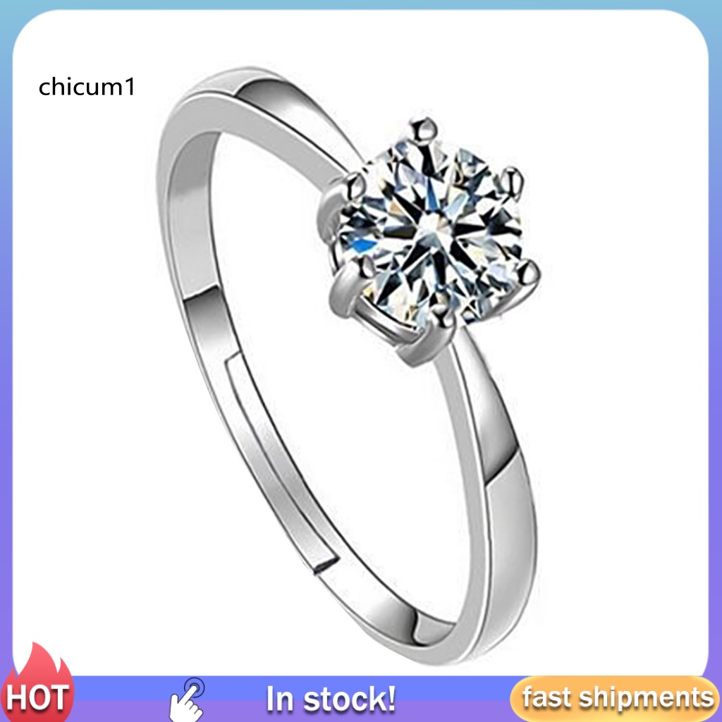 Nhẫn Đính Hôn Đính Đá Zircon Cổ Điển Sang Trọng Có Thể Điều Chỉnh Cho Cặp Đôi
