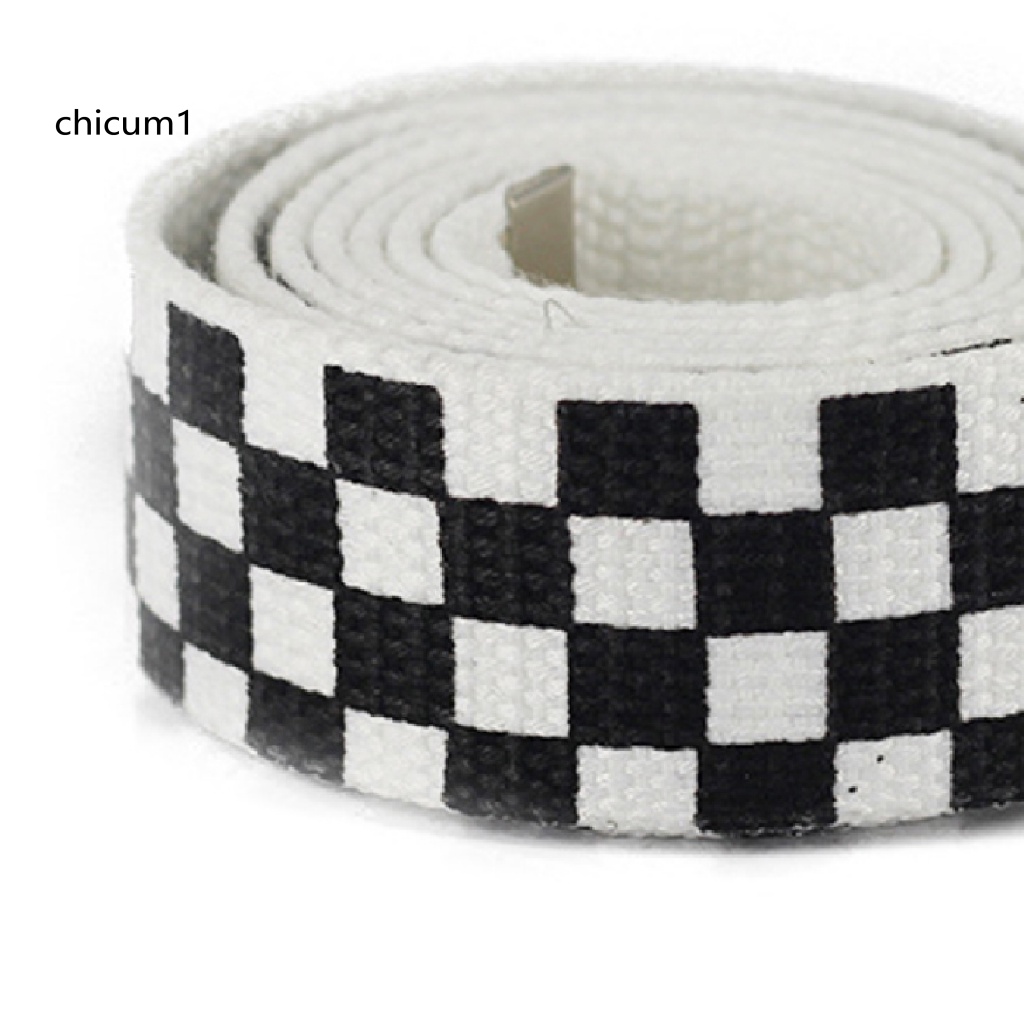 Thắt Lưng Vải Canvas Mềm Mại Sọc Ca Rô Màu Cầu Vồng Kèm Vòng Nhẫn Thời Trang