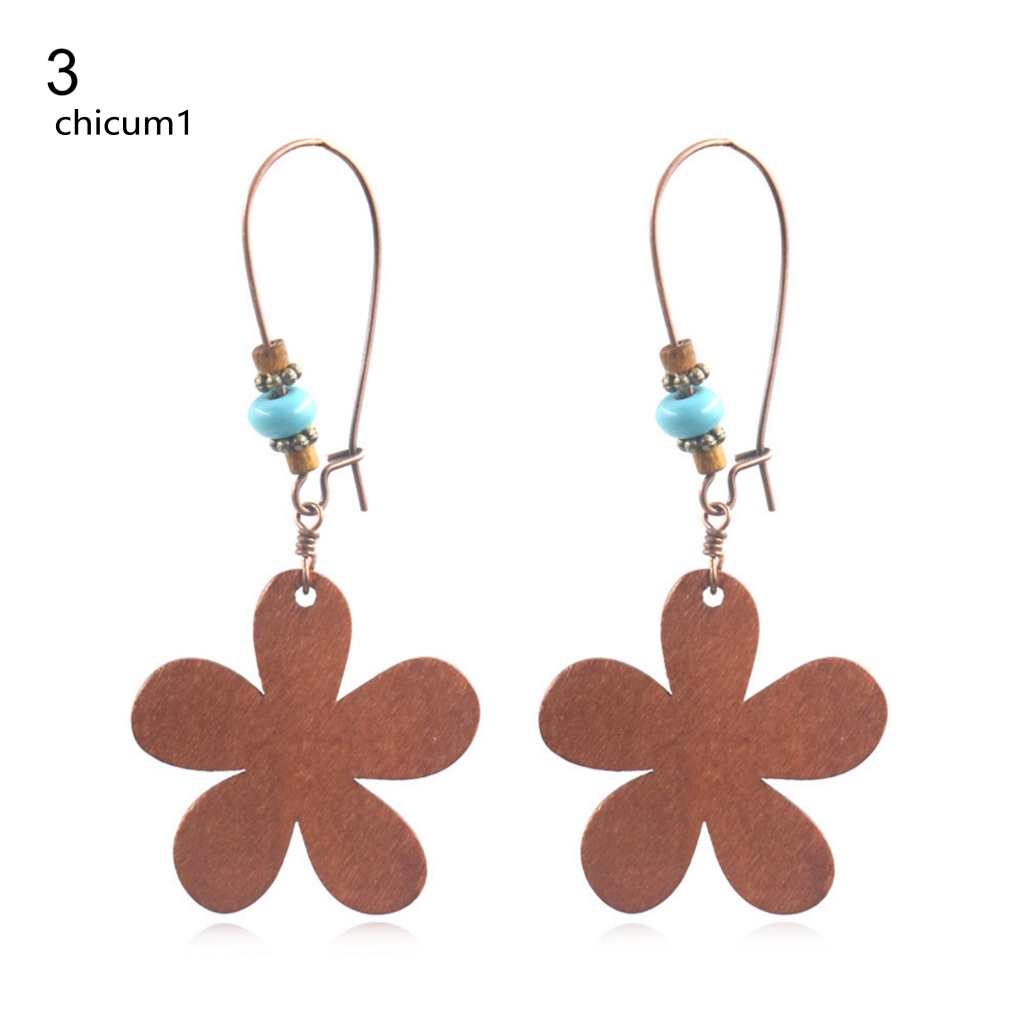 1 Cặp Bông Tai Gỗ Hình Giọt Nước Đính Hạt Phong Cách Bohemia