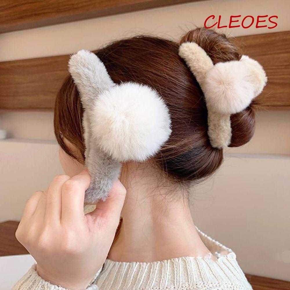 CLEOES Kẹp Tóc Cá Mập Đính Bóng Lông Màu Sắc Trơn Phong Cách Retro Cho Nữ