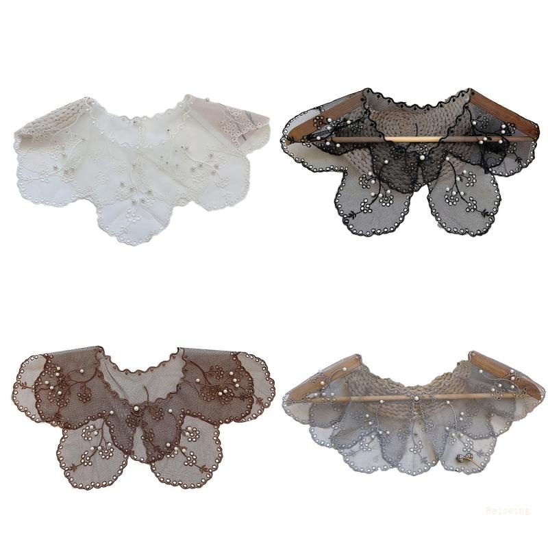 Cổ Áo Giả Màu Trắng Thêu Họa Tiết Đính Ngọc Trai Có Thể Tháo Rời