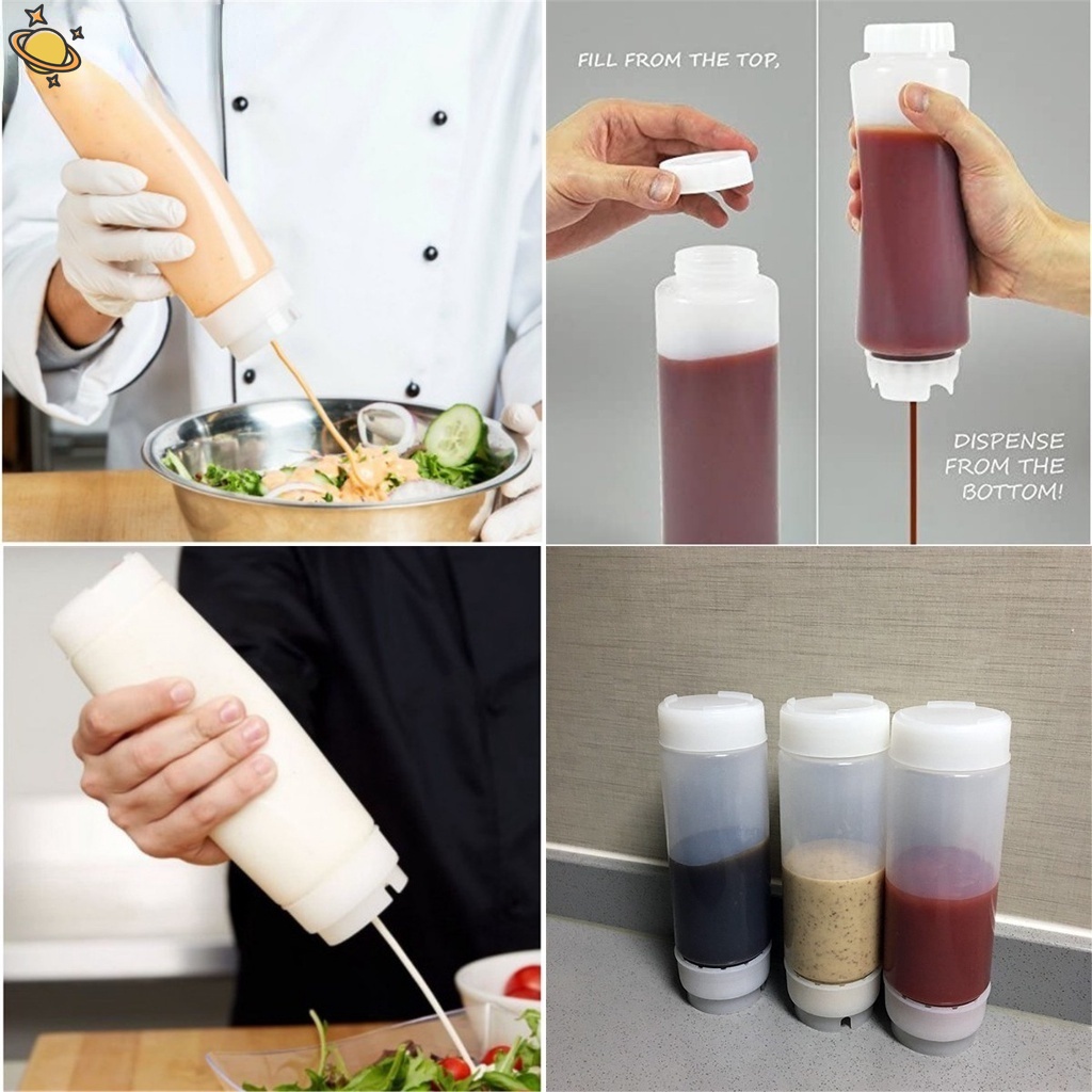 Bình Đựng Nước Sốt Hai Đầu Dạng Bóp Dung Tích Lớn Bằng Nhựa Dùng Trong Nhà Bếp