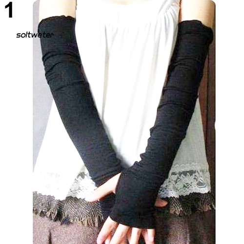 Găng Tay Cotton Dài Hở Ngón Chống Nắng Và Tia UV Thời Trang Cho Nữ