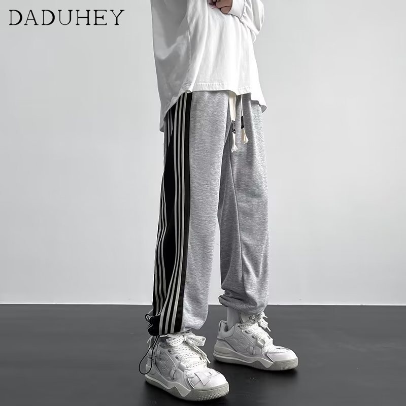 DaDuHey 2023 Summer Thin Fashion Brand All-Match Sweatpants Harem Pants Sports Pants Men's American Vintage Stripe Loose Ankle Banded Casual Pants