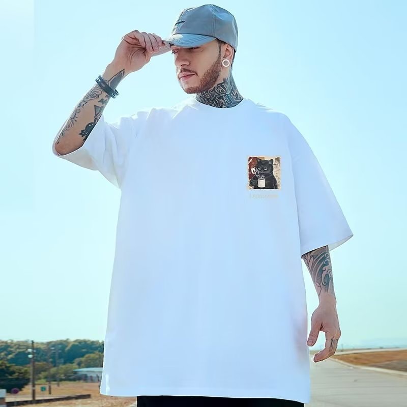 Áo Thun Tay Ngắn Cổ Tròn In Hình Mèo Đen Thời Trang Mùa Hè Cho Nam Và Nữ Size M-8XL