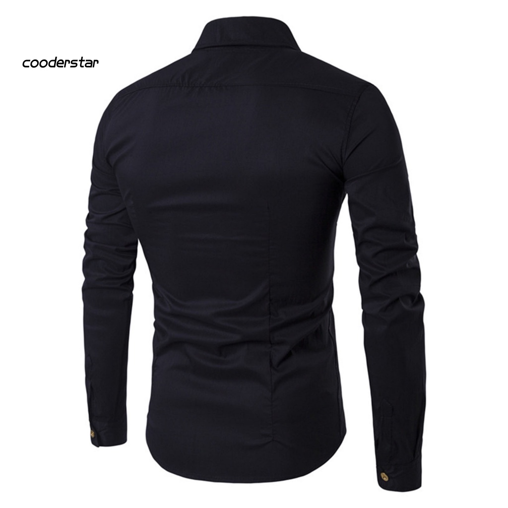 Áo Sơ Mi Nam Cổ Bẻ Hai Hàng Nút Cài Màu Trơn Dáng Ôm Thời Trang Công Sở