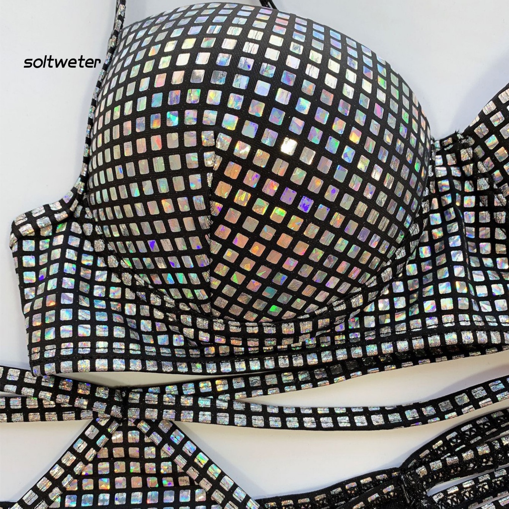 Bộ Bikini 2 Mảnh Thiết Kế Lấp Lánh Lưng Cao Trọng Lượng Nhẹ Thời Trang Quyến Rũ Cho Nữ