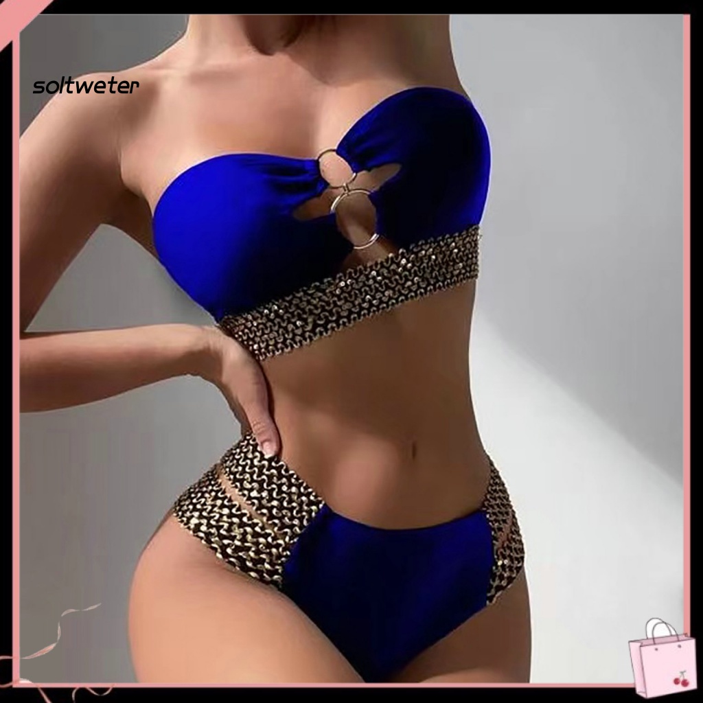 Bộ Bikini 2 Mảnh Có Vòng Nối Trễ Vai Lưng Cao Gợi Cảm Cho Nữ