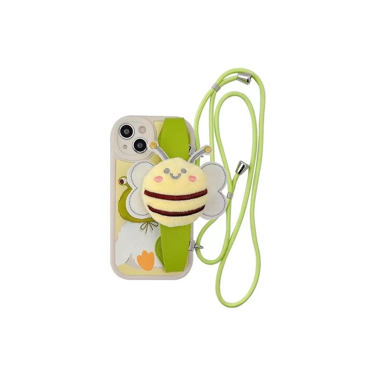 Ốp Điện Thoại Silicon Hình Ong Dễ Thương Kèm Dây Đeo Cho iPhone 14 Pro Max / 13promax / 12Pro 11 Pro Max XS / XR / SE2020 / 8P / 7P / 6P