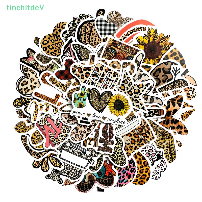 Bộ 50 Miếng Dán Họa Tiết Da Báo Thời Trang Dùng Trang Trí Xe Đạp / Notebook / Điện Thoại