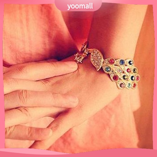 Vòng Tay Hình Chim Công Đính Đá Nhiều Màu Sắc Phong Cách Vintage