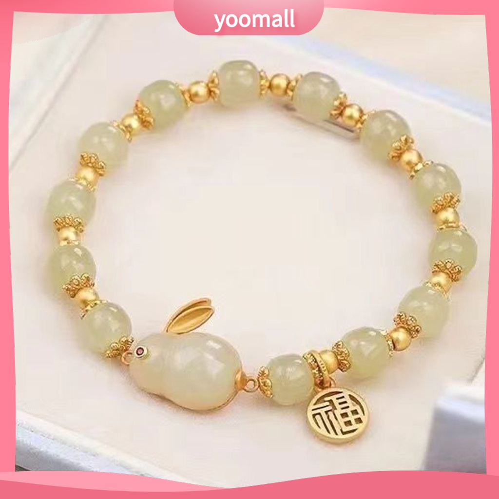 [YM] Vòng Đeo Tay Hạt Ngọc Bích Hetian Co Giãn Tốt KiểU Trung Hoa Thời Trang Thoải Mái Mặc Trang Sức