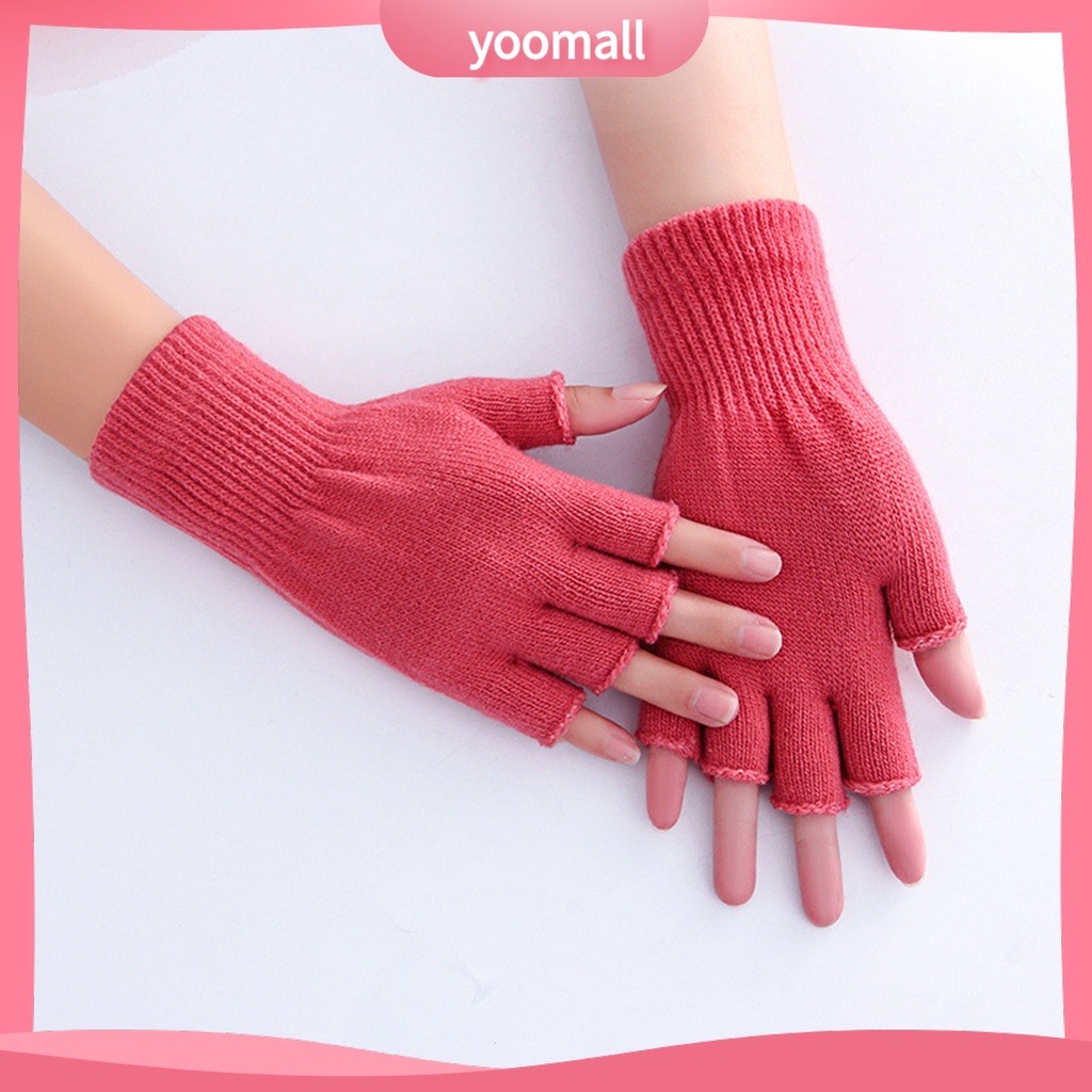 1 Đôi Găng Tay Hở Ngón Bằng Sợi Acrylic Mềm Mại Co Giãn Giữ Ấm Thoải Mái Dành Cho Nữ