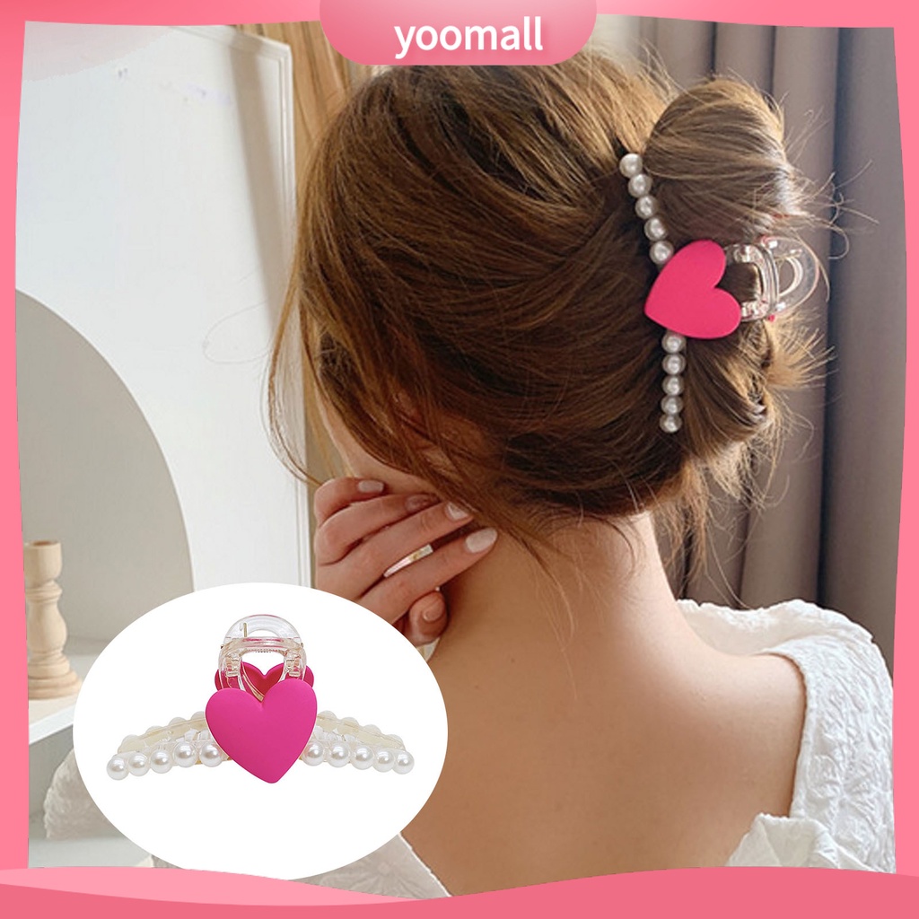 Kẹp Tóc Hình Trái Tim Đính Ngọc Trai Giả Bằng Nhựa Chống Trượt