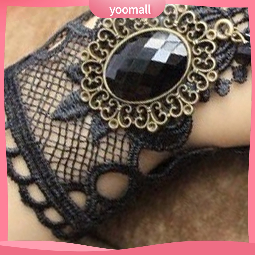 Vòng Cổ Choker / Vòng Tay / Bông Tai Ren Hoa Đính Đá Giả Phong Cách Gothic Punk