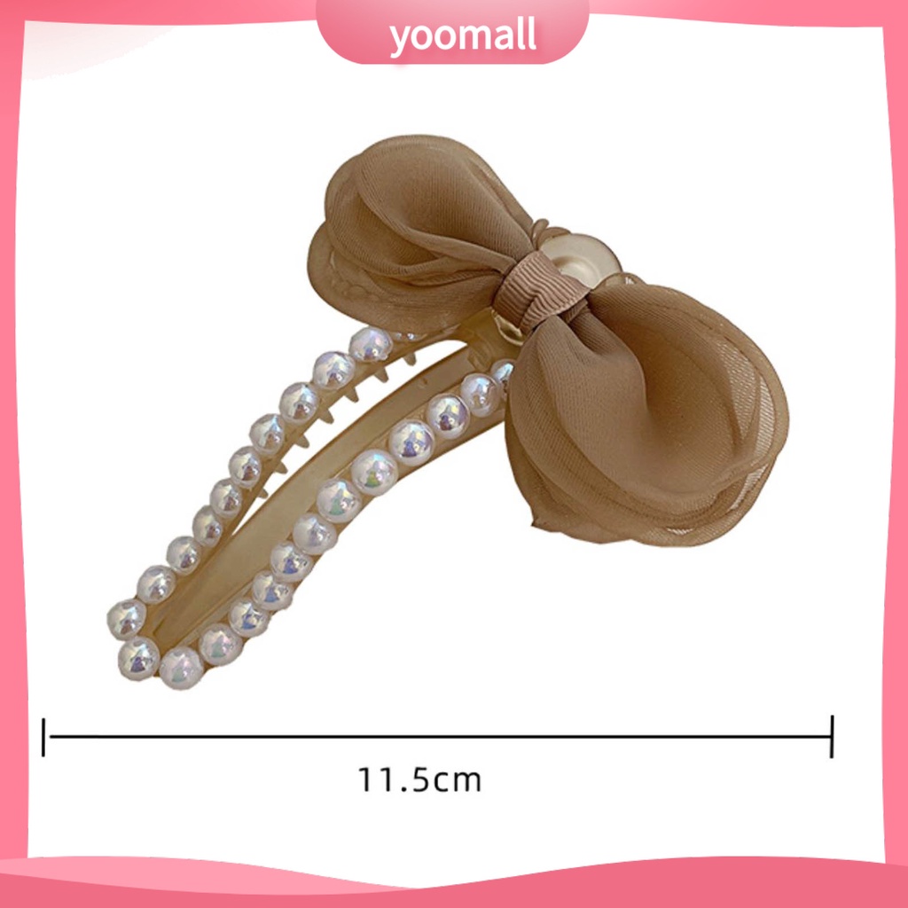 Kẹp Tóc Càng Cua Đính Ngọc Trai Giả Thắt Nơ Bằng Lưới Acrylic Chắc Chắn Cho Nữ