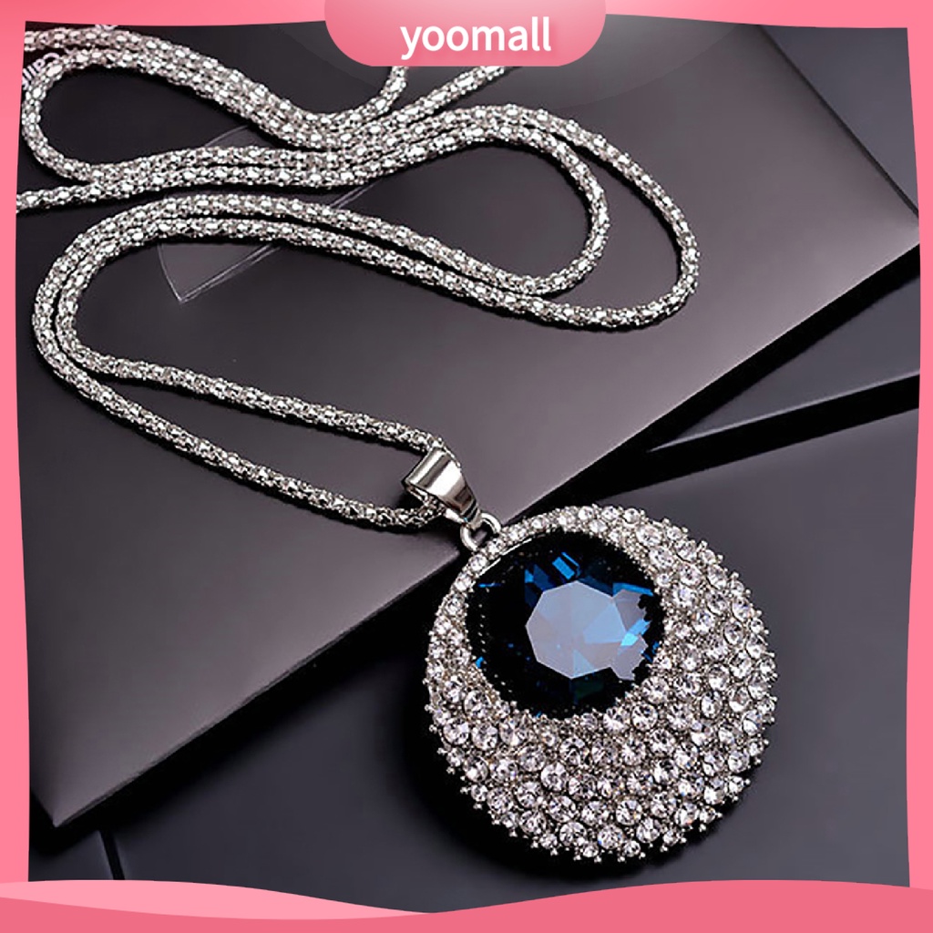 Vòng cổ Dài Mặt Tròn Đính Đá Phong Cách Cổ Điển Cho Nữ