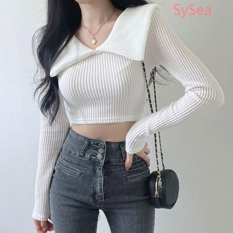 Áo Croptop Tay Dài Cổ Chữ V Quyến Rũ Thời Trang Cho Nữ