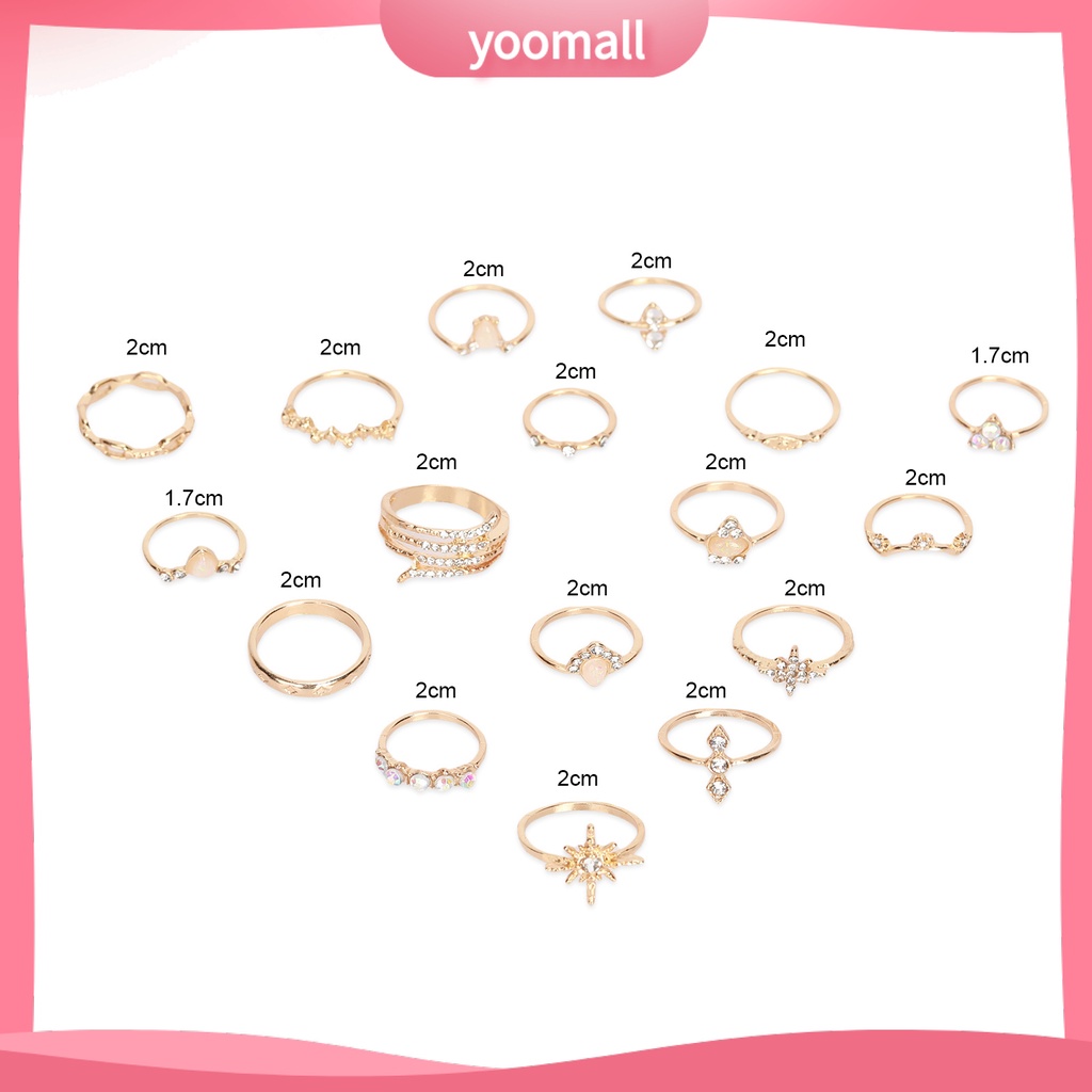 Bộ 17 Nhẫn Đính Đá Nhân Tạo Phong Cách Bohemian Thời Trang Dành Cho Nữ
