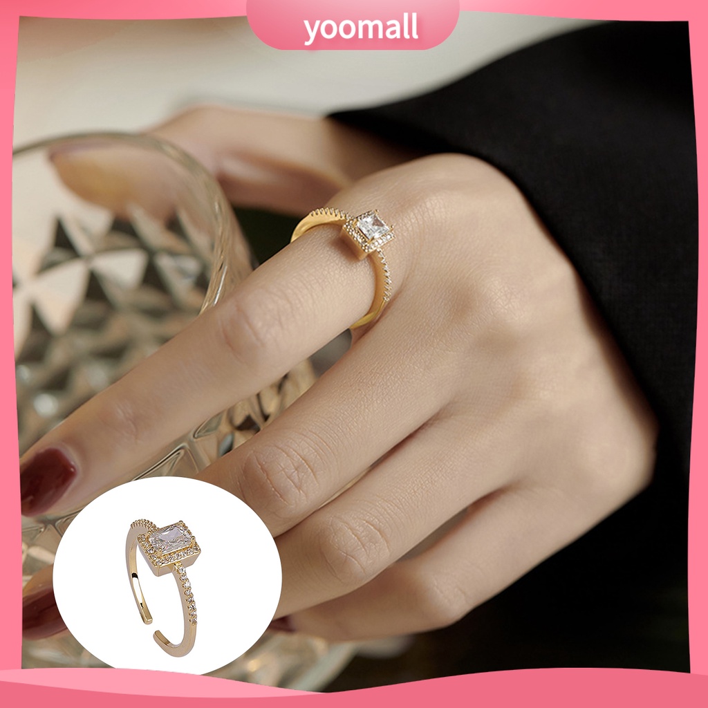 Nhẫn Mở Hình Vuông Đính Đá Tinh Xảo Cho Nữ