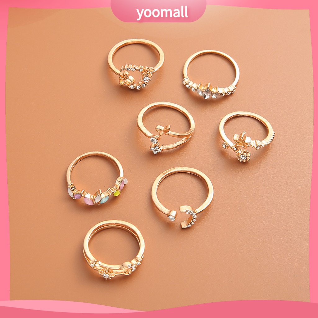 [YM] Set 7 Nhẫn Hở Hình Hoa Bướm Trọng Lượng Nhẹ Không Dễ Vỡ Thoải Mái Cho Nữ Hoạt Động Ngoài Trời