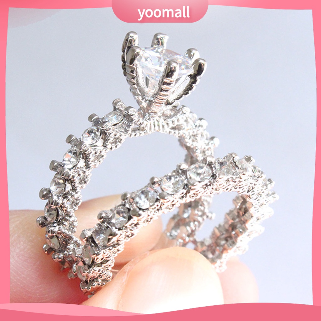 1 Cặp Nhẫn Đính Đá Toàn Diện Không Phai Màu Trọng Lượng Nhẹ Dành Cho Nữ