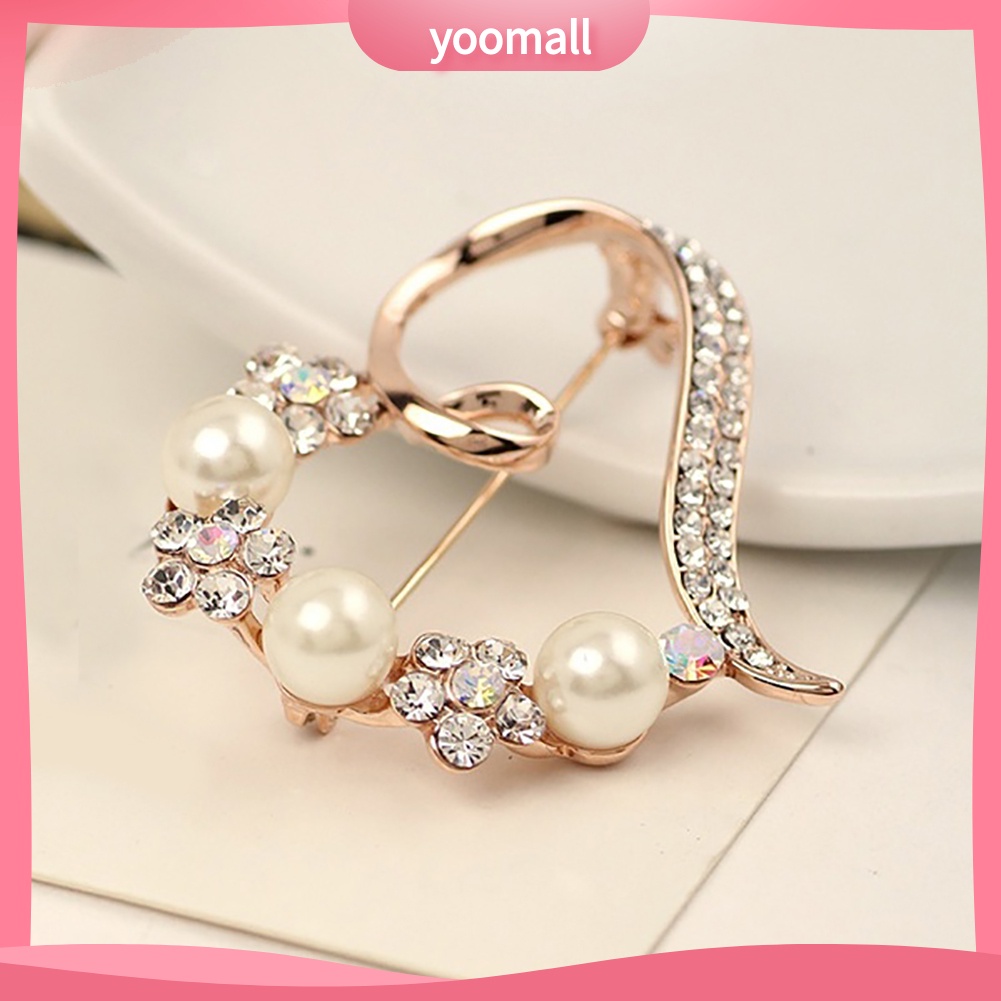 Ghim Cài Áo Hình Trái Tim Đính Ngọc Trai Nhân Tạo Thời Trang