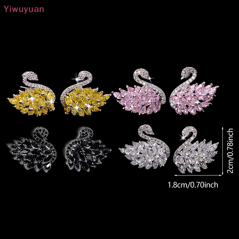 1 Cặp Bông Tai Hình Thiên Nga Đen Trắng 925 Đính Đá Thời Trang