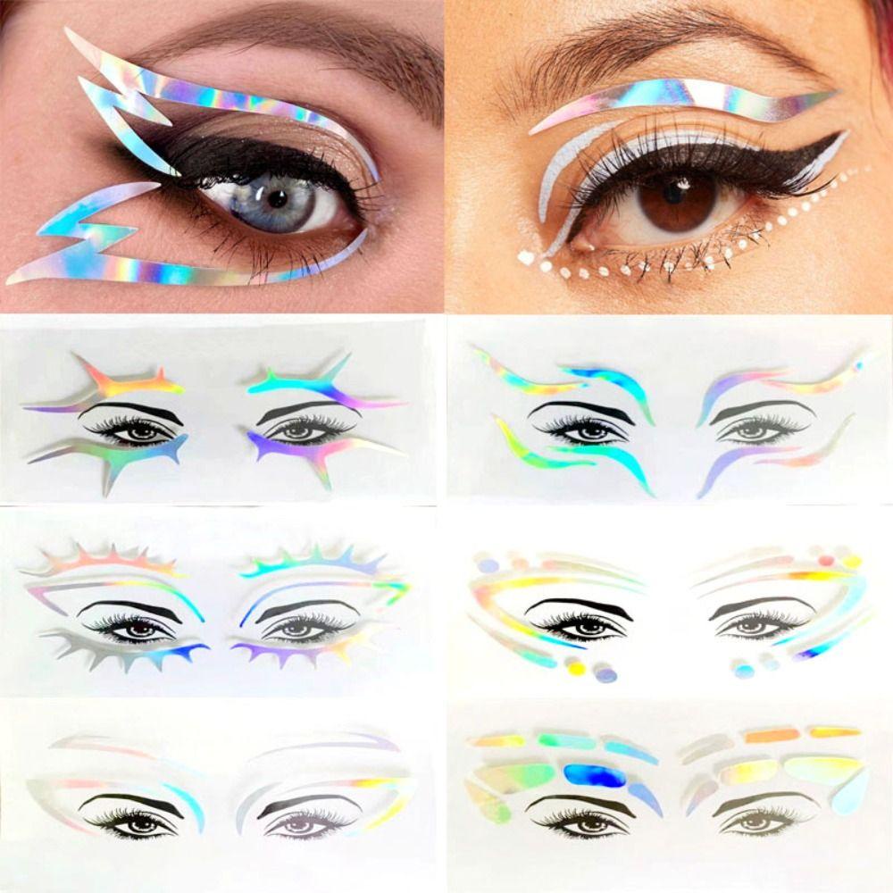 Bộ 6 Tấm Hình Xăm Dán Mặt / Mắt Lấp Lánh Màu Sắc Cầu Vồng Chống Thấm Nước Trang Điểm Lễ Hội Cho Nữ