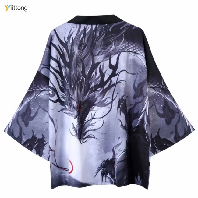 Áo Khoác Kimono Tay Lỡ 3 / 4 Dáng Rộng In Hình Rồng Phong Cách Trung Hoa Thời Trang Mùa Hè Cho Nam Và