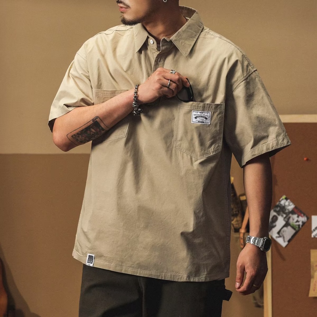 Áo Thun polo Ngắn Tay Dáng Rộng Phối Lớp Ngoài Thời Trang Mùa Hè Dành Cho Nam