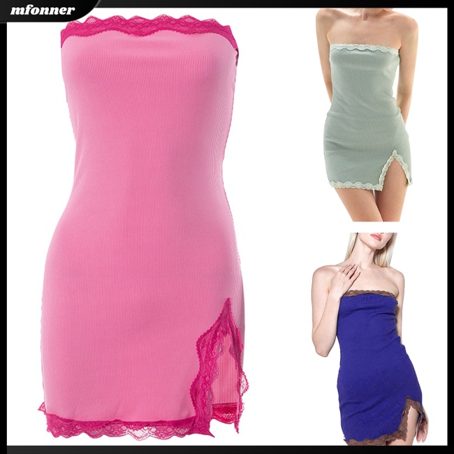 Đầm Ren Không Tay Co Giãn Màu Sắc Trơn Quyến Rũ Dành Cho Nữ