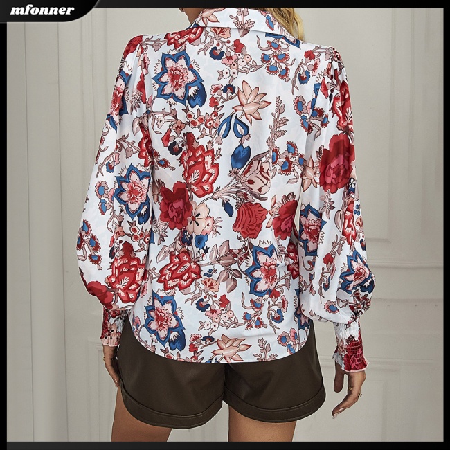 Áo Sơ Mi Tay Dài Phồng In Họa Tiết Phong Cách Bohemian Thời Trang Cho Nữ