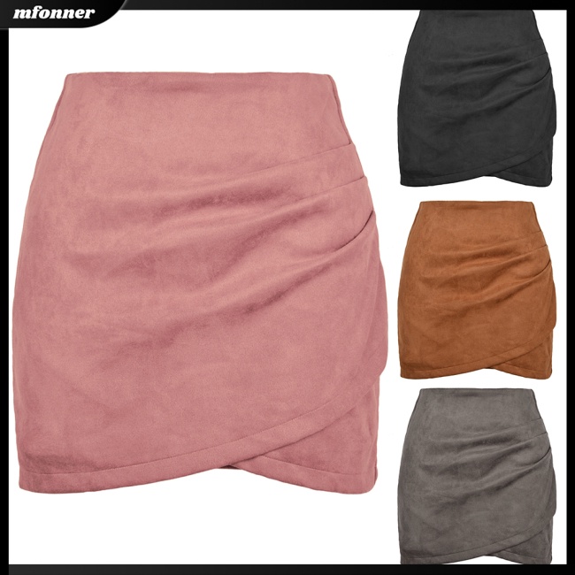 Chân Váy Ngắn Ôm Dáng Bằng Da Lộn Màu Trơn Phối Khóa Kéo Lệch Tà Quyến Rũ Thời Trang Cho Nữ